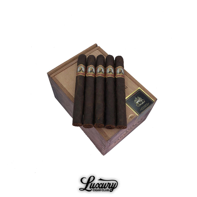Foundation Tabernacle Havana Seed CT No. 142 Double Corona cigars displayed on wooden box – medium to full-bodied premium cigars from Foundation Cigar Co. at Luxury Cigar Club