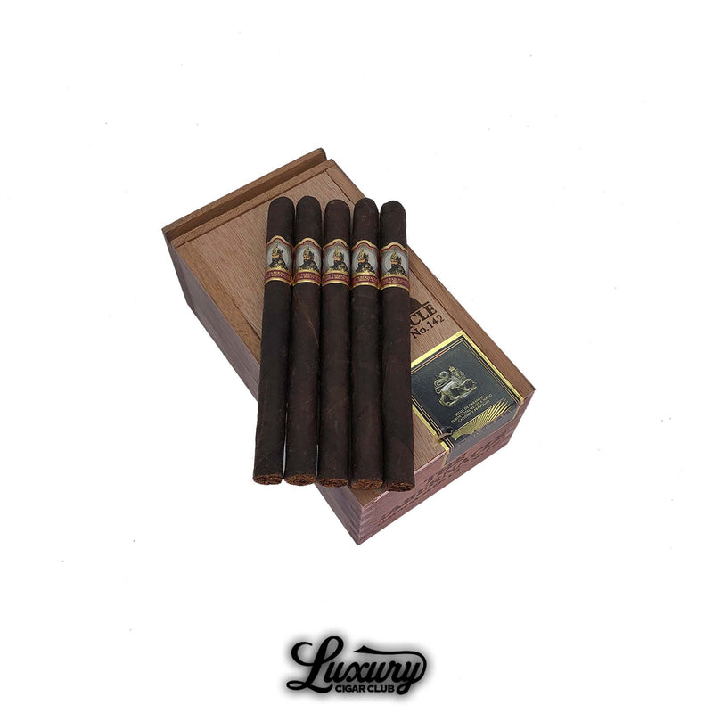 Foundation Tabernacle Havana Seed CT No. 142 Lancero cigars on wooden box – medium to full-bodied Lancero cigars by Foundation Cigar Co. at Luxury Cigar Club