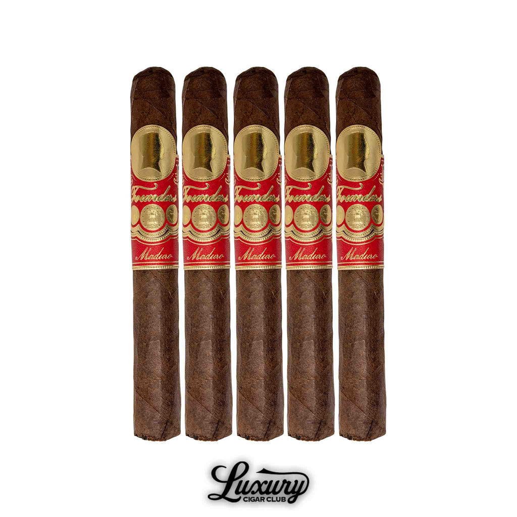 Founders Roosevelt Maduro Cigars 5-Pack with red and gold bands, available at Luxury Cigar Club