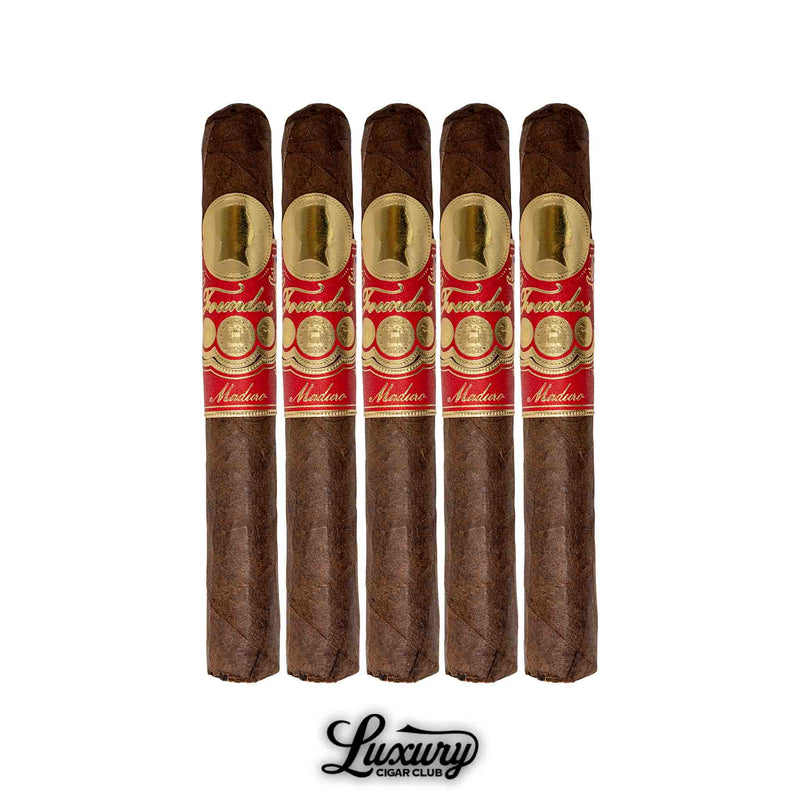 Founders Roosevelt Maduro Cigars 5-Pack with red and gold bands, available at Luxury Cigar Club