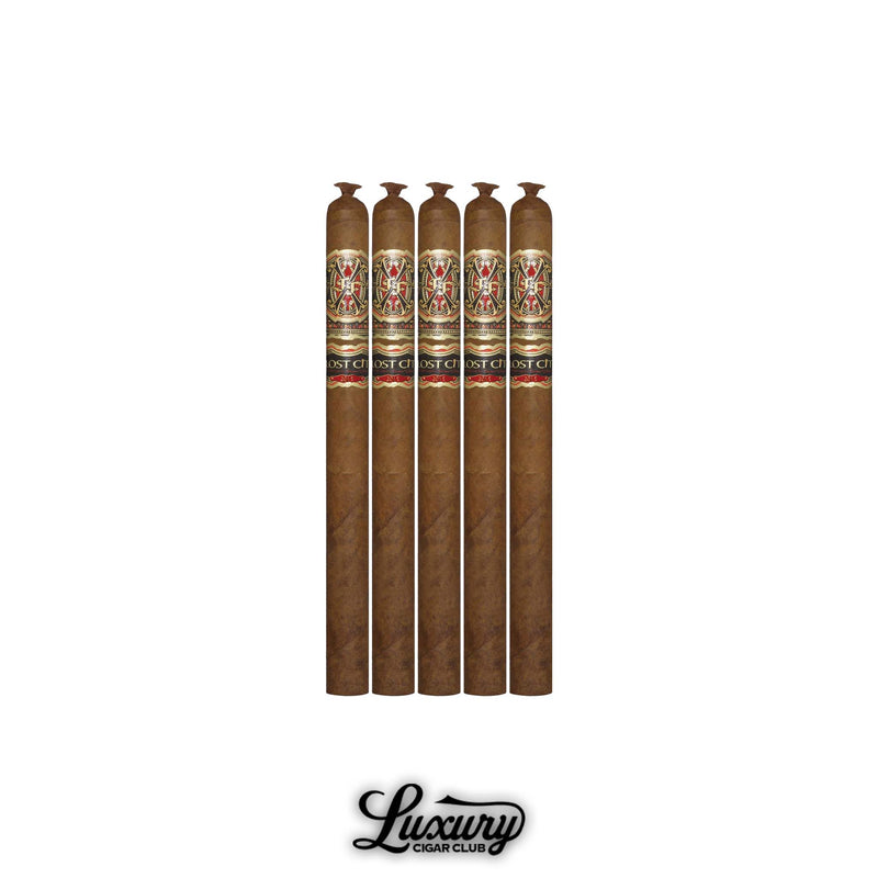 Fuente Fuente Opus X The Lost City Lancero cigars with pigtail caps and decorative bands displayed vertically
