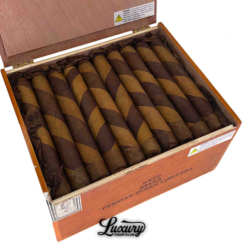 Close-up of Gran Habano Persian Queen Limitada Kiana cigars highlighting the dual-shade wrapper design and meticulous hand-rolled construction, featured by Luxury Cigar Club.