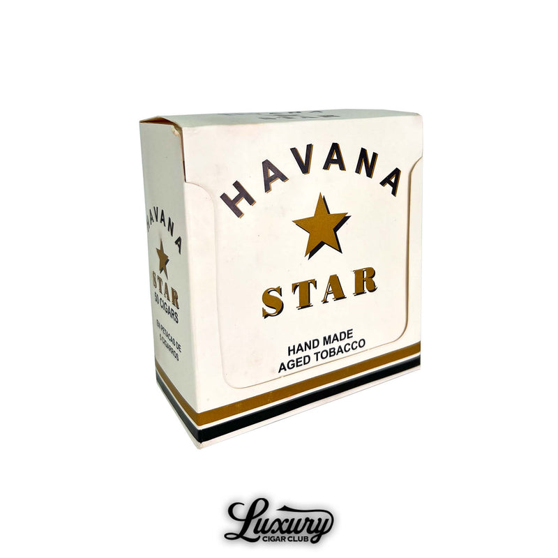 Havana Star Chicos 27 Years Aged Cigars box featuring a white design with gold star logo and handmade aged tobacco label, available at Luxury Cigar Club.