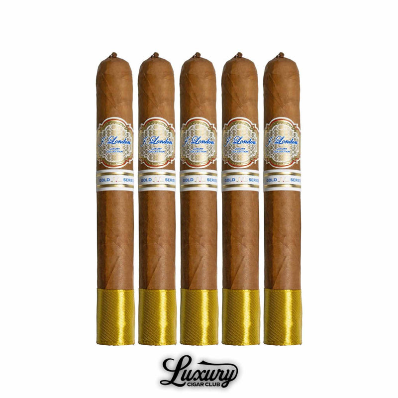 J. London Gold Series 10th Anniversary Corona Gorda 5 pack premium cigars with golden foot bands from Luxury Cigar Club