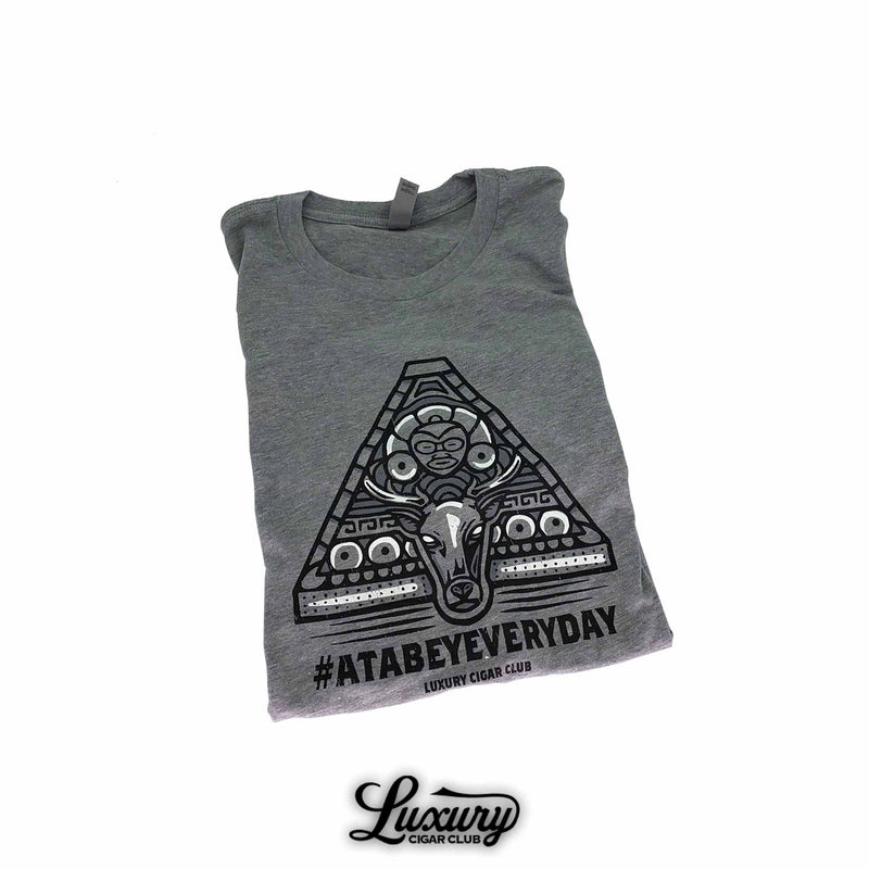Luxury Cigar Club Atabey T-shirt folded to display the front design with tribal artwork and the hashtag AtabeyEveryDay.