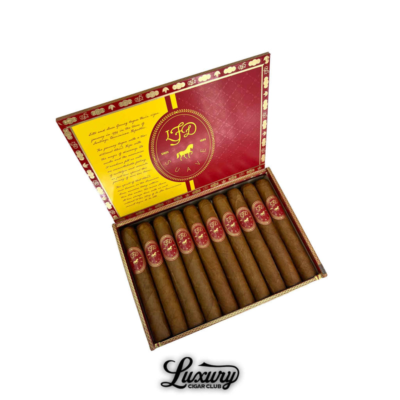 Luxury Cigar Club La Flor Dominicana Suave Natural Gobernador Cigars Online box of La Flor Dominicana Suave Natural Gobernador cigars in elegant red and gold packaging