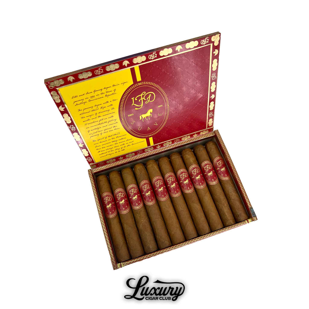 Luxury Cigar Club La Flor Dominicana Suave Natural Maceo Cigars Online box of La Flor Dominicana Suave Natural Maceo cigars with bold red and gold branding