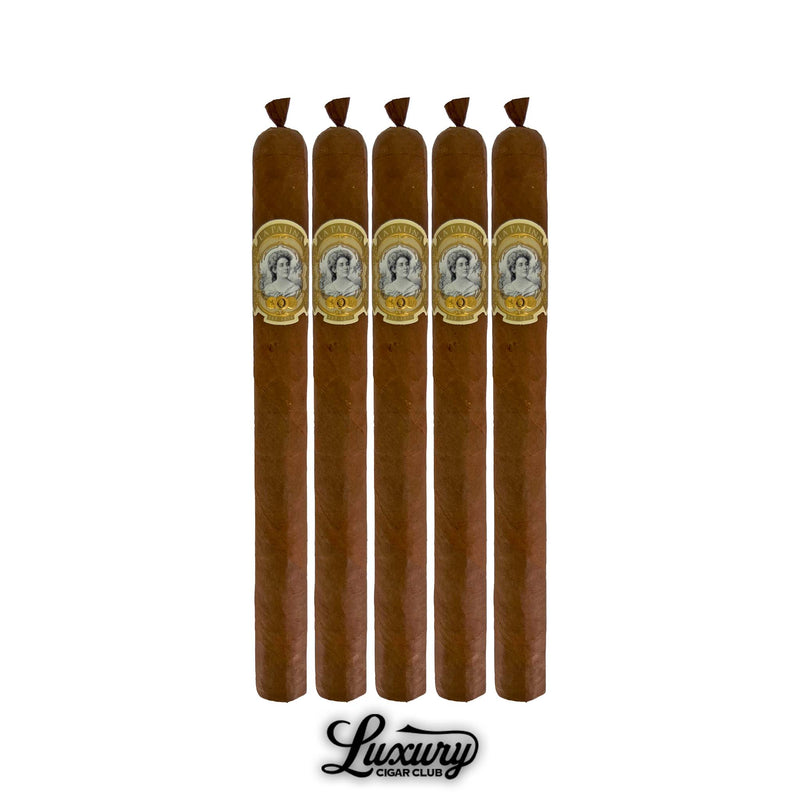 Five-pack of La Palina Goldie Dalia premium cigars with gold and white bands – Luxury Cigar Club exclusive.