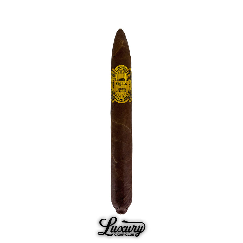 Luxury Cigar Club single Lampert Golden Retailer Maduro Limited Edition Salomones cigar with dark wrapper and yellow band.