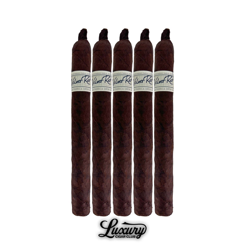 Five Liga Privada Unico Series Velvet Rat cigars standing upright with rich dark wrappers and signature white cigar bands, Luxury Cigar Club.