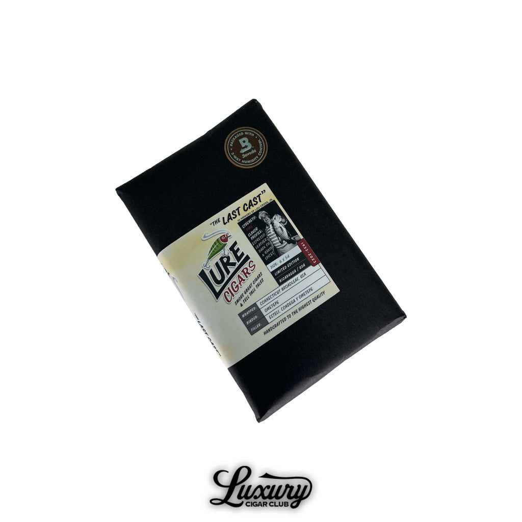 Bundle of Lure Cigars The Last Cast Limited Edition Toro in black packaging with cigar details label – luxury premium cigars online.