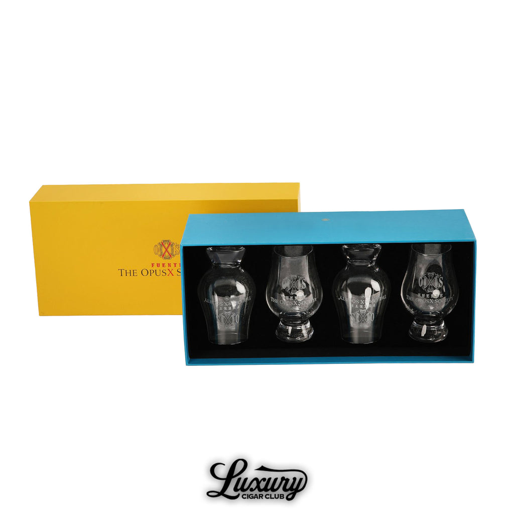 Manny Iriarte Opus X Society Glencairn Whiskey Glass Set of Four with Box Luxury Cigar Club