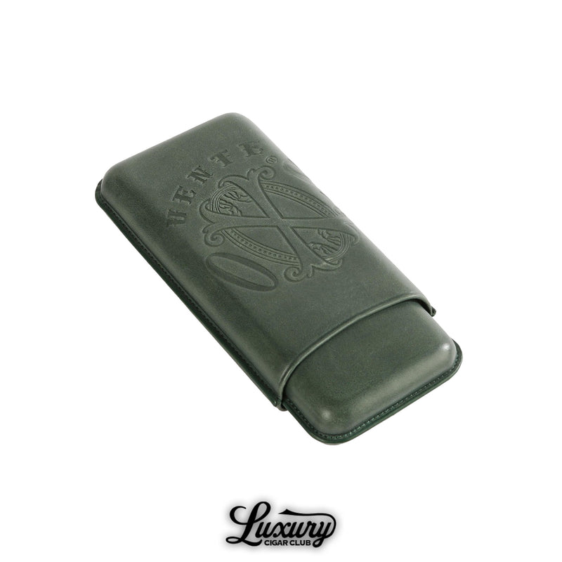 Manny Iriarte OpusX Society Spanish Nobuk Leather 3-Cigar Case in English green with embossed Fuente OpusX logo sold by Luxury Cigar Club