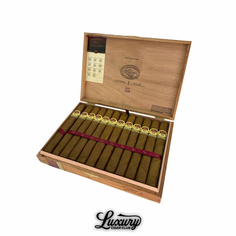 Padron 1926 Serie Natural No 1 box of cigars open with cedar lining and branded cigar bands from Luxury Cigar Club