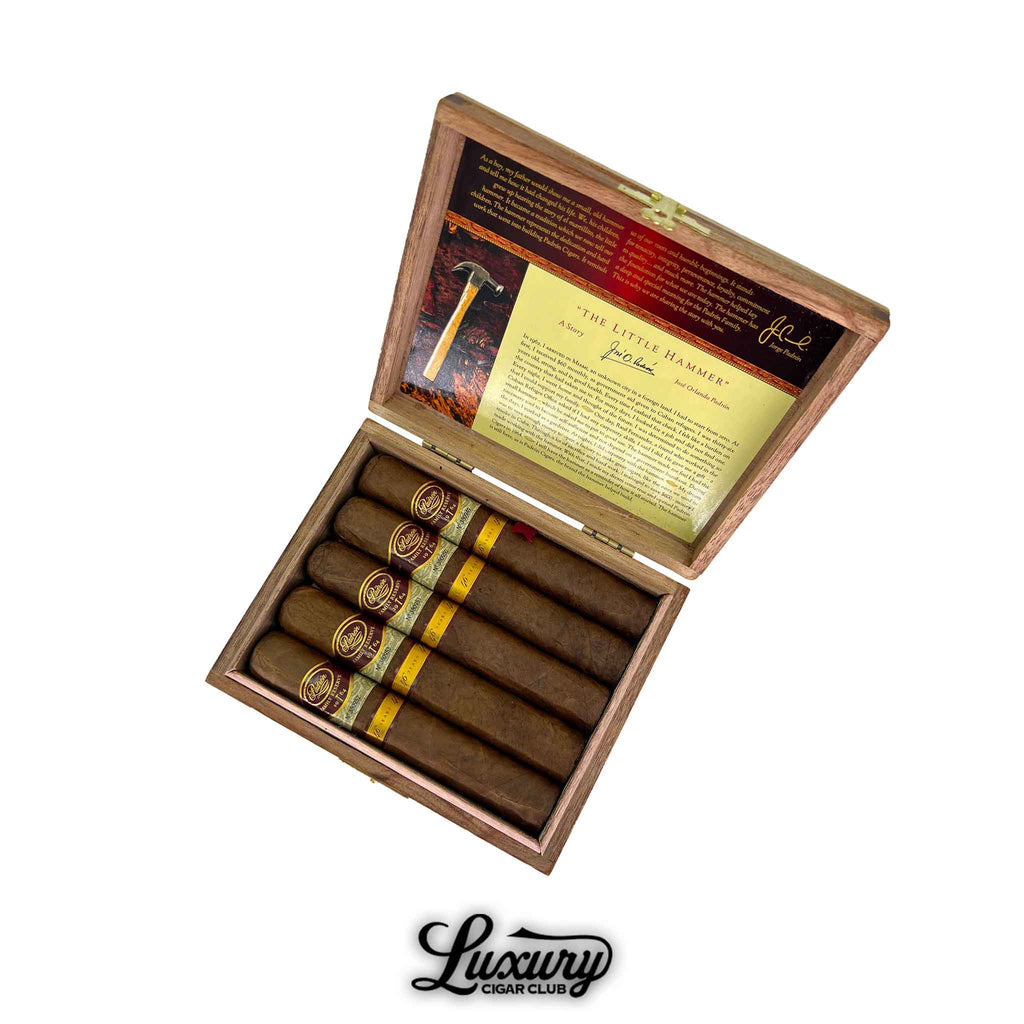 Open cedar box of Padron Family Reserve Natural No. 46 cigars with gold and burgundy bands displayed by Luxury Cigar Club