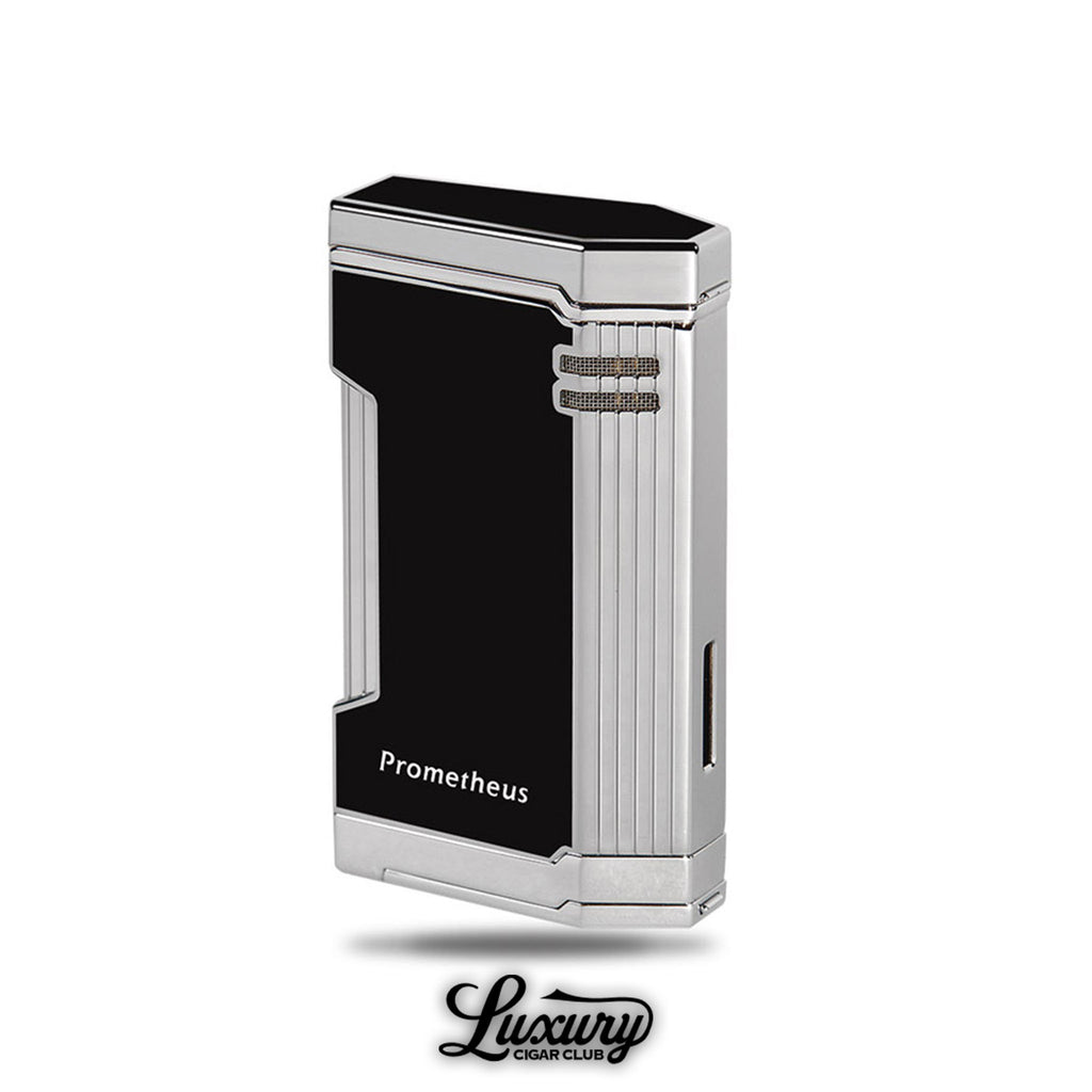 Prometheus Magma T Triple Torch Lighter Black Lacquer Chrome Luxury Cigar Club