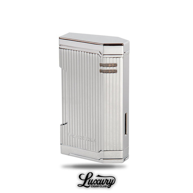 Prometheus Magma T Triple Torch Lighter Chrome Vertical Lines Luxury Cigar Club