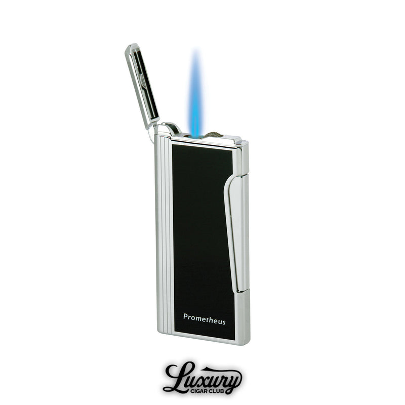 Prometheus Retro Torch Lighter Black Lacquer Open Flame Luxury Cigar Club