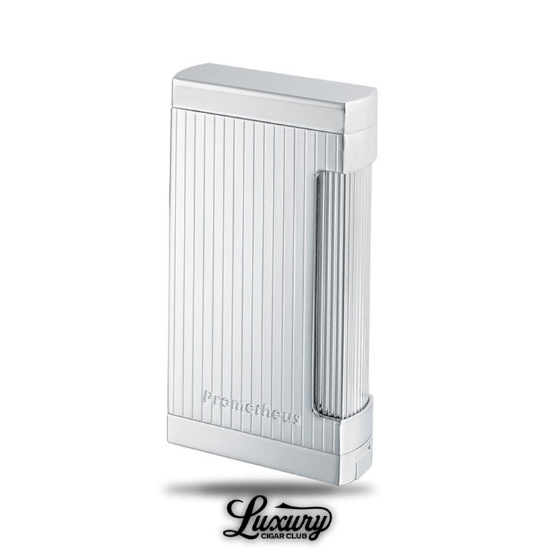 Prometheus Ultimo X Triple Torch Lighter in chrome finish with vertical line design from Luxury Cigar Club cigar accessories online