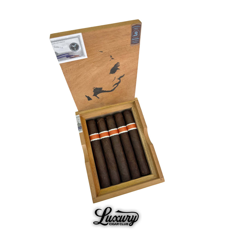 Box of RoMa Craft Neanderthal JCF cigars from Luxury Cigar Club featuring bold dark cigars with distinctive orange bands