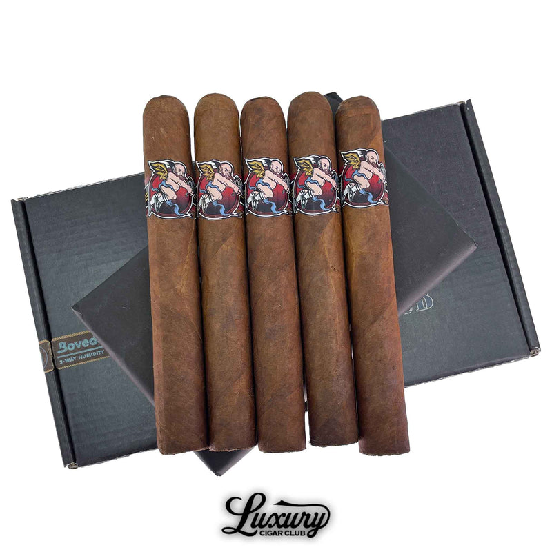 Room 101 Cherubs Chicken LCC Exclusive Toro cigars with black cherub bands in a 5 pack available at Luxury Cigar Club.