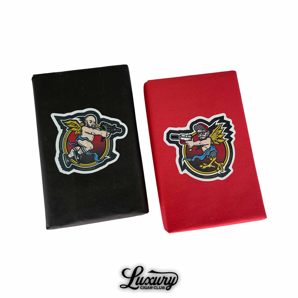 Room 101 Cherubs LCC Exclusive Toro cigars presented in black and red wrapping with custom cherub artwork at Luxury Cigar Club.