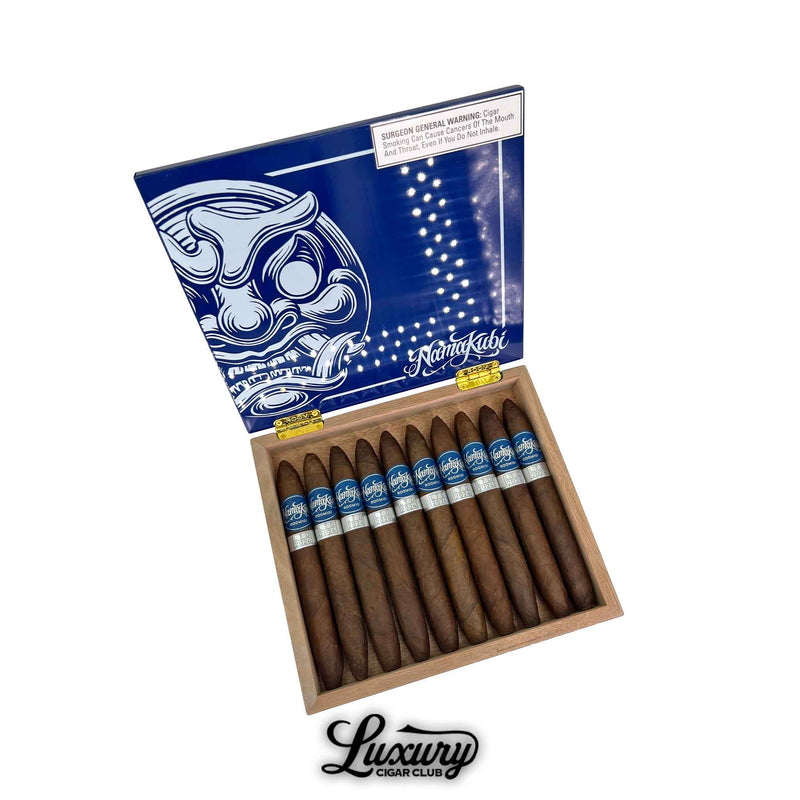 Room 101 Namakubi 2024 Limited Edition Chingon cigars shown unwrapped inside the blue collector’s box, offered by Luxury Cigar Club.
