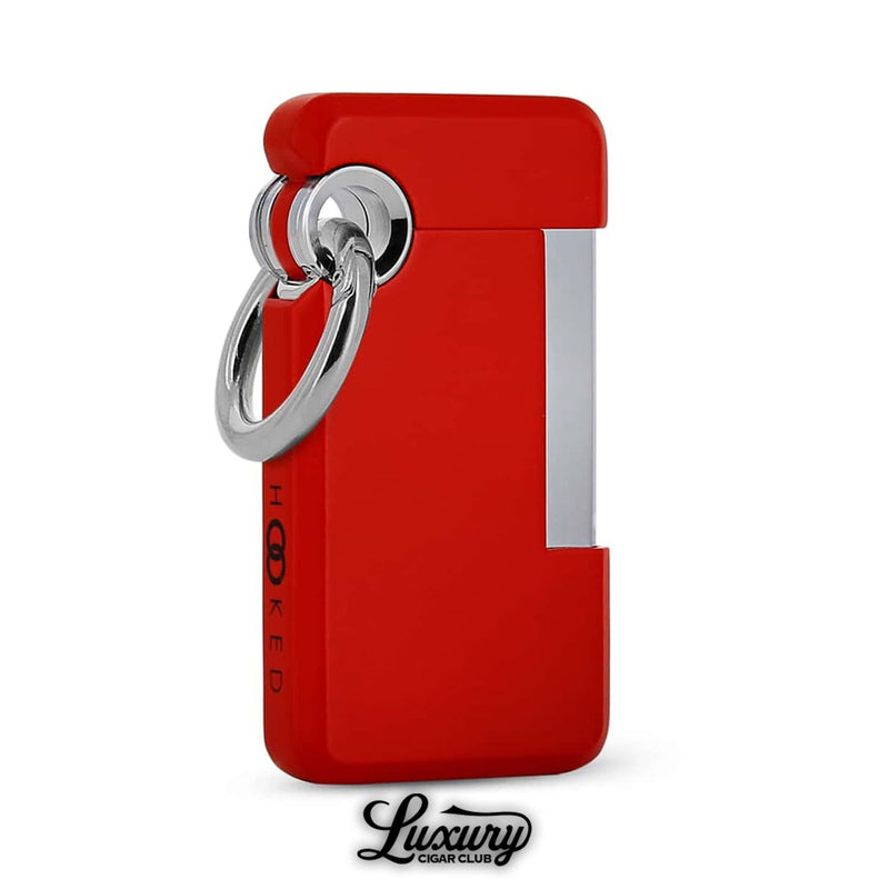 ST Dupont Hooked Single Jet Lighter in vibrant Cosmo red edition, featuring sleek red lacquer body, silver accents, and signature hook ring, from Luxury Cigar Club.