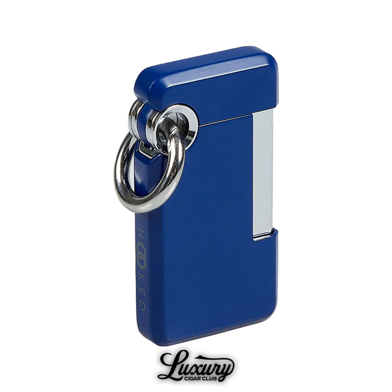 ST Dupont Hooked Single Jet Lighter in Disco blue edition with glossy blue finish, silver trim, and signature hook ring, available at Luxury Cigar Club.
