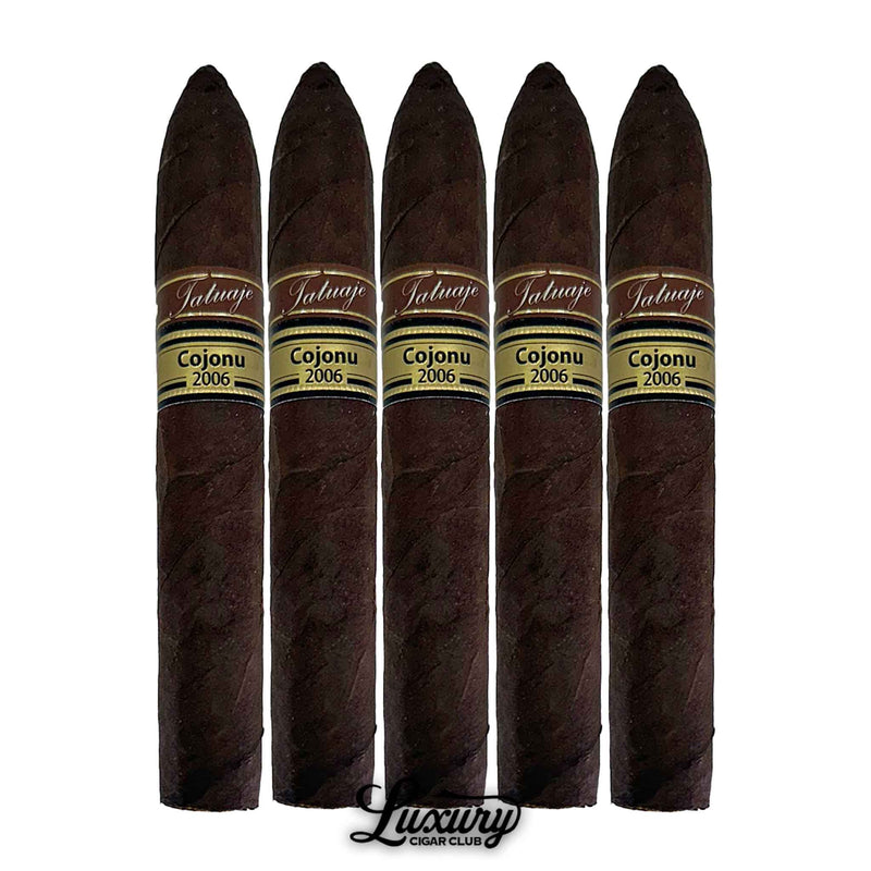 Tatuaje Miami Cojonu 2006 cigars 5-pack with pointed cap and Luxury Cigar Club logo