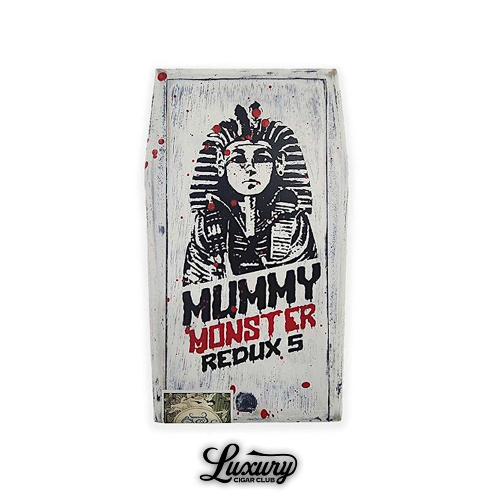 Image of Tatuaje Monster Series Mummy Redux 5 Double Corona cigars in themed mummy coffin box with Luxury Cigar Club branding