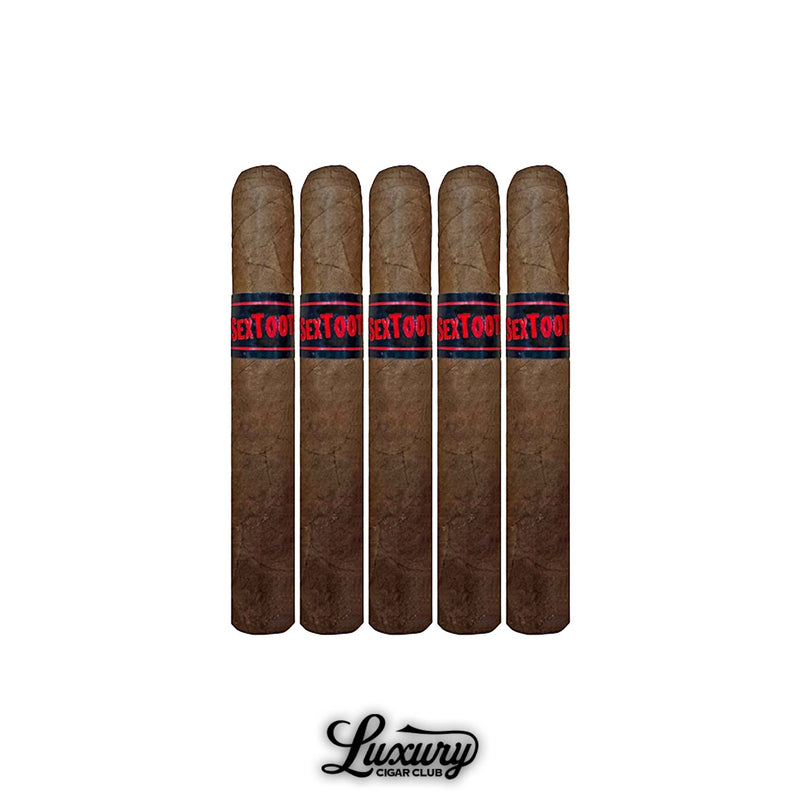 Tatuaje Sextooth Fast & Slow cigars in a 5-pack lineup with black-and-red bands, shown by Luxury Cigar Club.