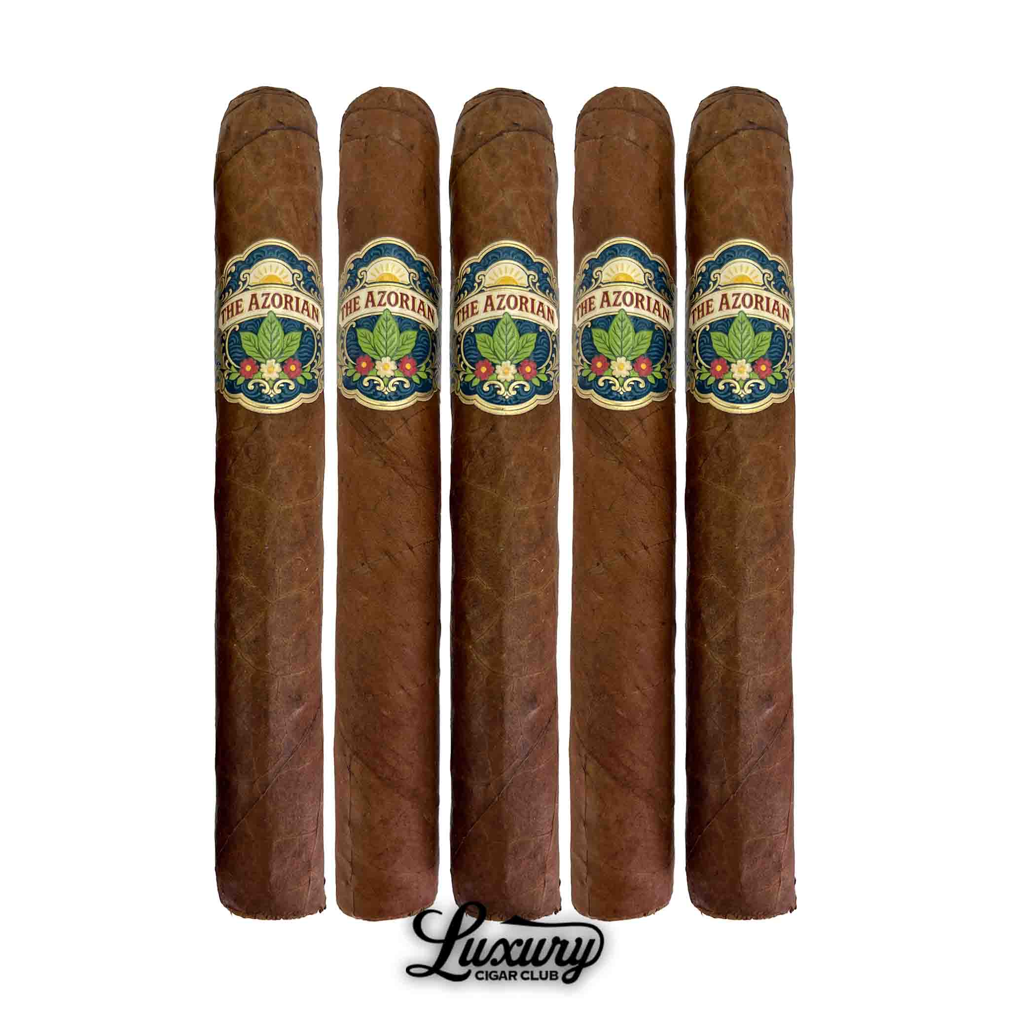 Tradecraft Azorian Toro cigars five pack showing aligned 6 x 52 cigars with balanced color wrappers and signature Azorian bands Luxury Cigar Club