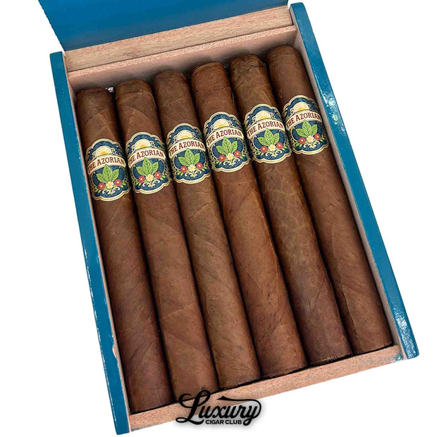 Tradecraft Azorian Toro cigars close up displaying silky Ecuadorian Habano wrappers and intricate band design with clean seams and uniform construction Luxury Cigar Club