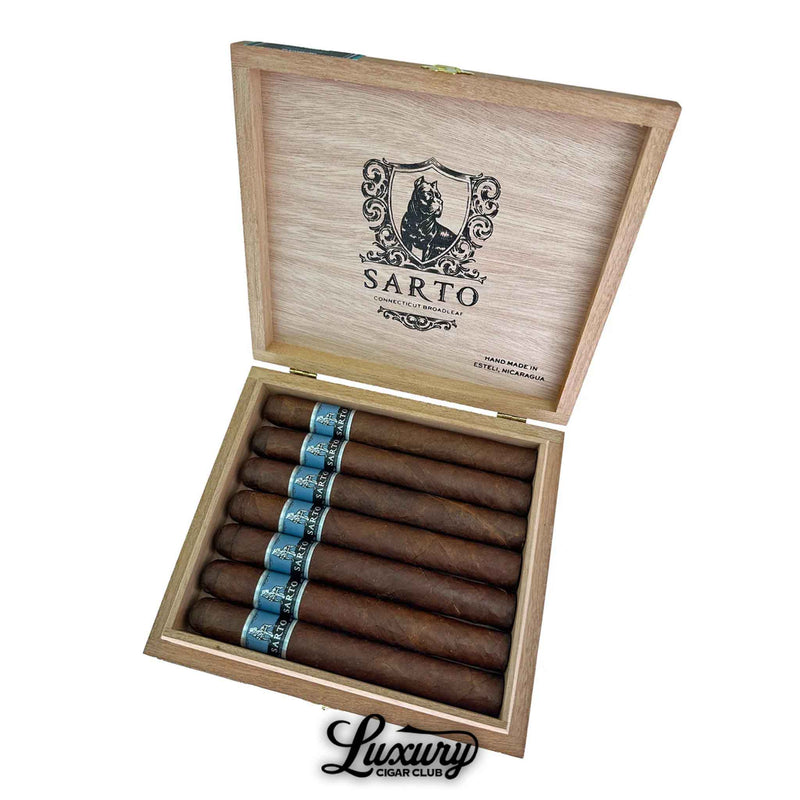 Warped Sarto Connecticut Broadleaf Double Corona cigars in open box – full-bodied Nicaraguan cigars handmade in Estelí, available at Luxury Cigar Club
