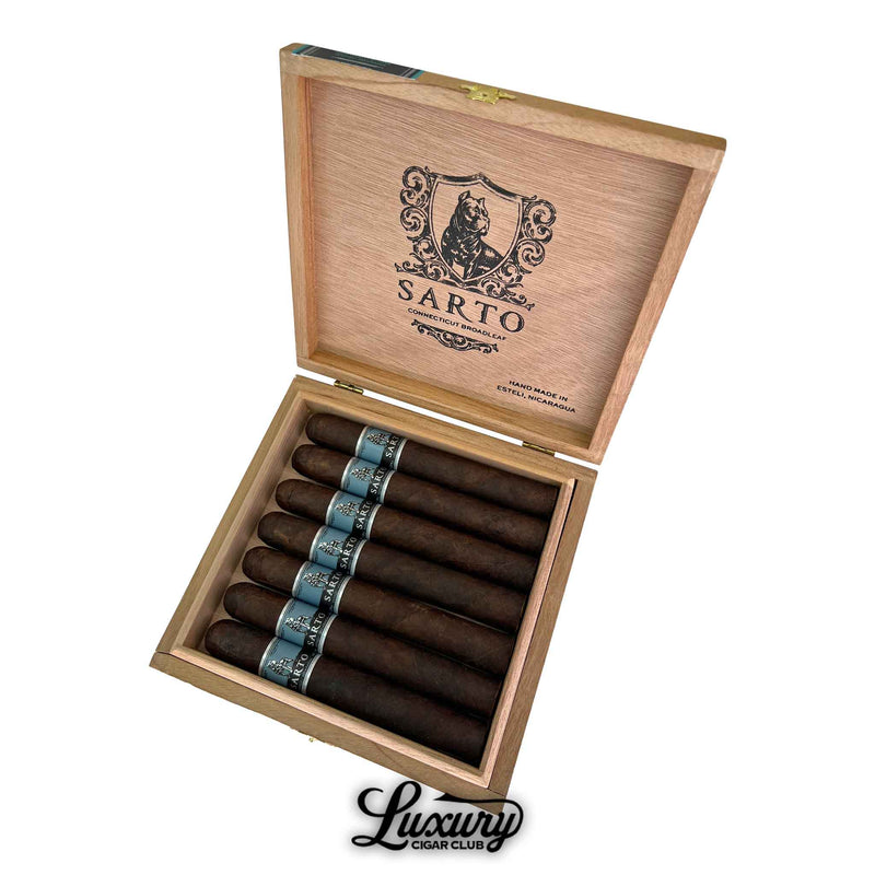 Warped Sarto Connecticut Broadleaf Toro cigars in open box – handcrafted full-bodied cigars made in Estelí, Nicaragua, available at Luxury Cigar Club