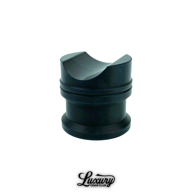 Matte black Zimmer Maverick cigar rest displayed on white background, precision-machined cigar accessory from Luxury Cigar Club.